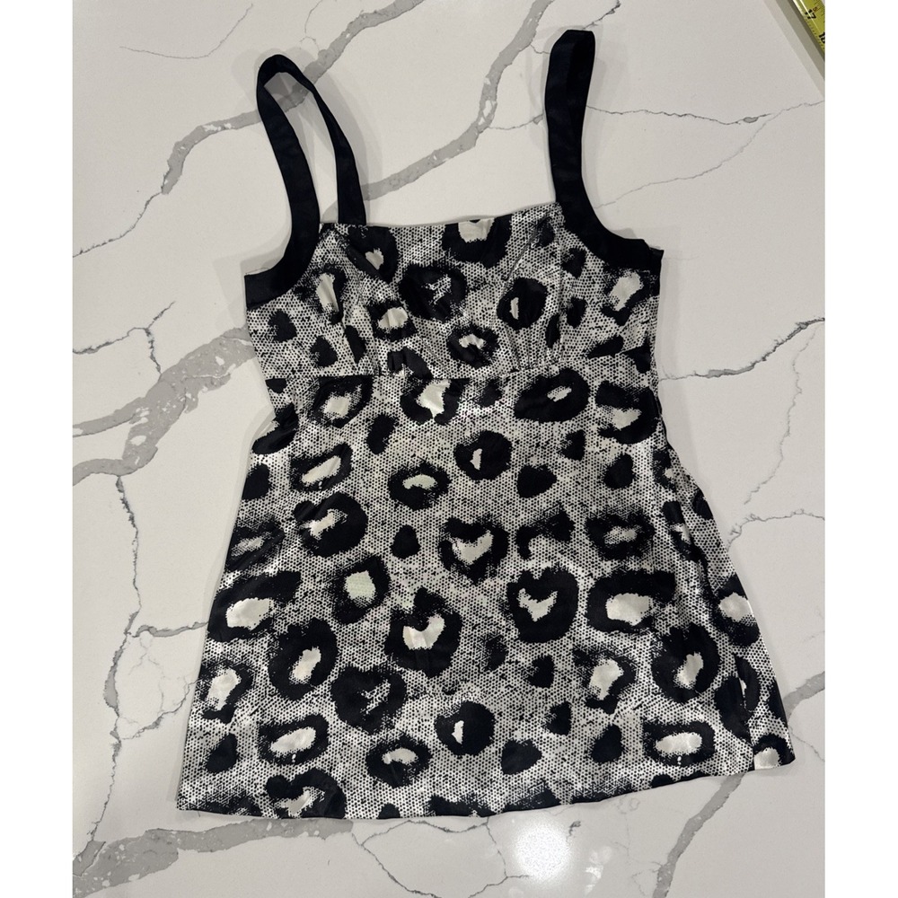Mac & Jac Women Black White Leopard Print Camisole Top Satin Straps Small